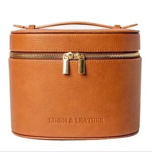 Linen & Leather Tan Cosmetic Case